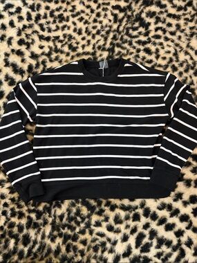 Danskin Black & White Striped Crewneck Sweatshirt